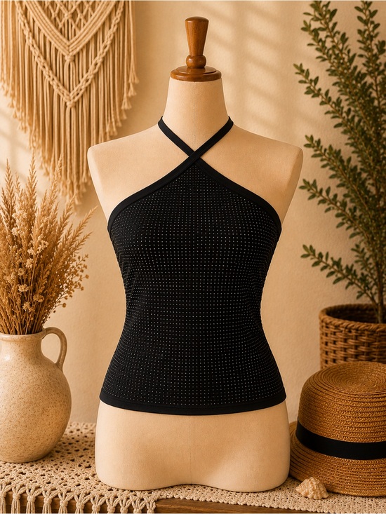 Michael Kors Other - 🌴🌴🌴Michael Kors Black Halter Rhinestone Tank Swim Top